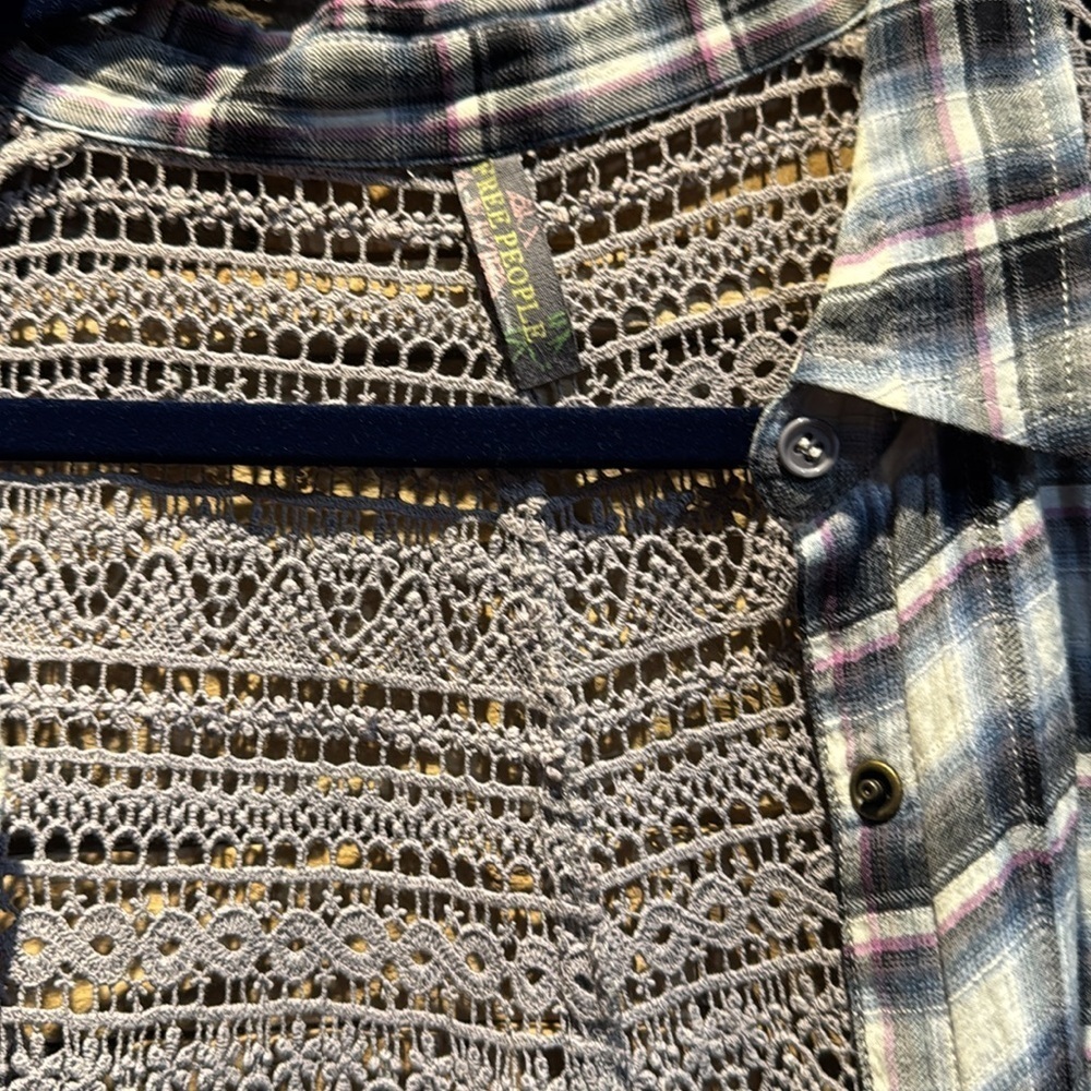Like new vintage Free People lace and plaid shirt - Picture 2 of 5
